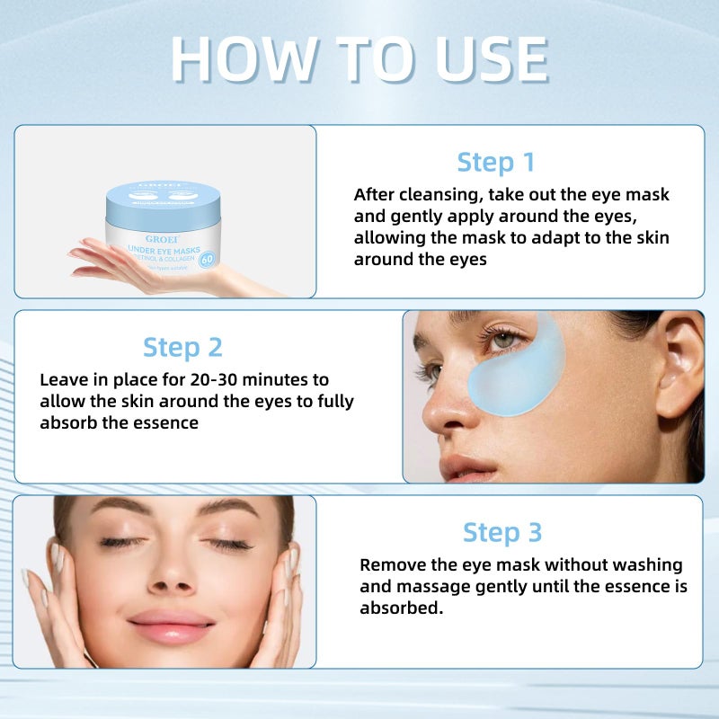 GROEI 60Pcs Eye Patches for Puffy Eyes – Retinol Collagen Hydrogel Under Eye Patches - Dark Circles, Fine Lines – Hydrating, Firming, Brightening Skincare for All Skin Types - Image 3